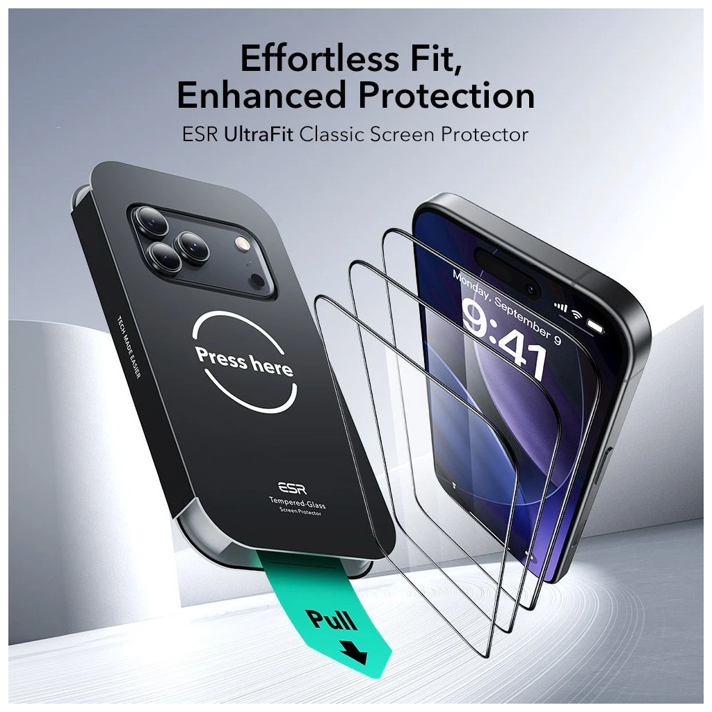 ESR ULTRAFIT temperált üveg kijelzővédő 2-PACK iPhone 17 Pro Max készülékhez fekete