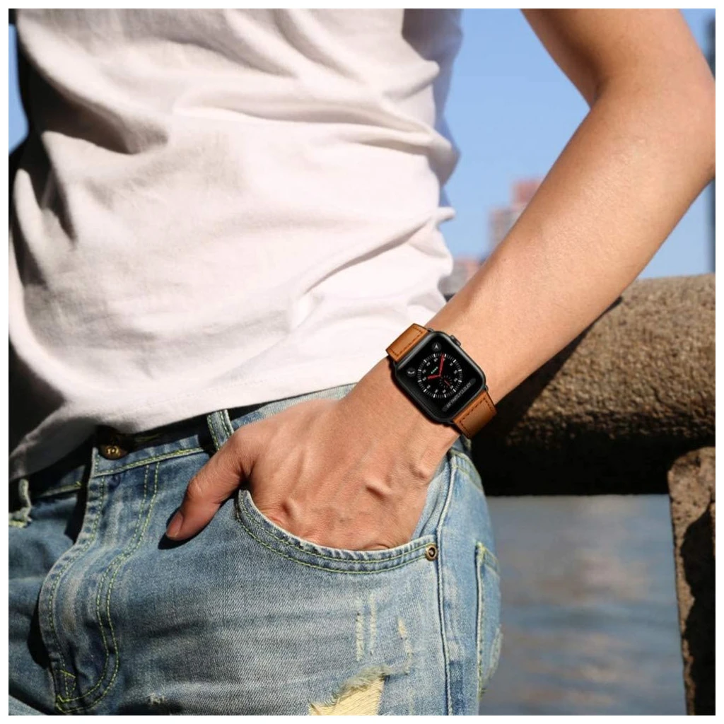 TECH-PROTECT LEATHERFIT Apple Watch 8/9/10/11/SE/ULTRA készülékhez tok (44/45/46/49 mm) barna