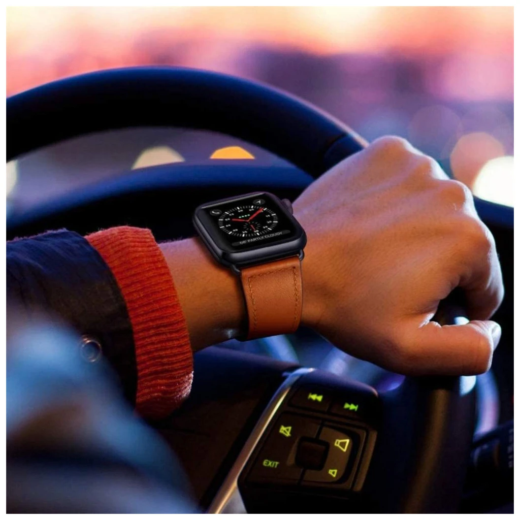 TECH-PROTECT LEATHERFIT Apple Watch 8/9/10/11/SE/ULTRA készülékhez tok (44/45/46/49 mm) barna