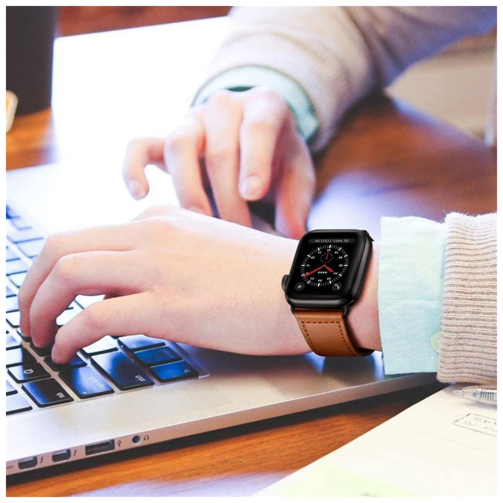 TECH-PROTECT LEATHERFIT Apple Watch 8/9/10/11/SE/ULTRA készülékhez tok (44/45/46/49 mm) barna