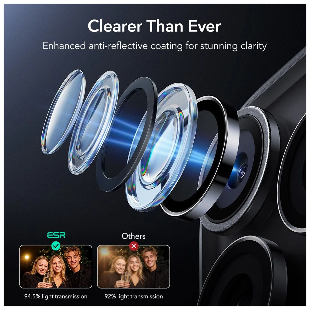 ESR ARMORITE kameravédő iPhone 14 Pro / Pro Max / 15 Pro / Max / 16 Pro / Max / 17 Pro / Max készülékhez fekete