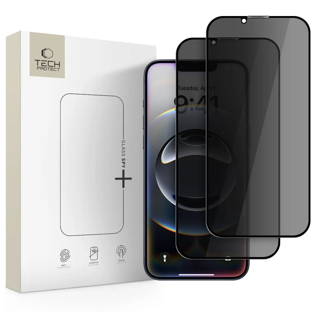 Tech-Protect Glass Spy+ 2-PACK iPhone 13 / 13 Pro / 14 / 16E készülékhez privacy kijelzővédő
