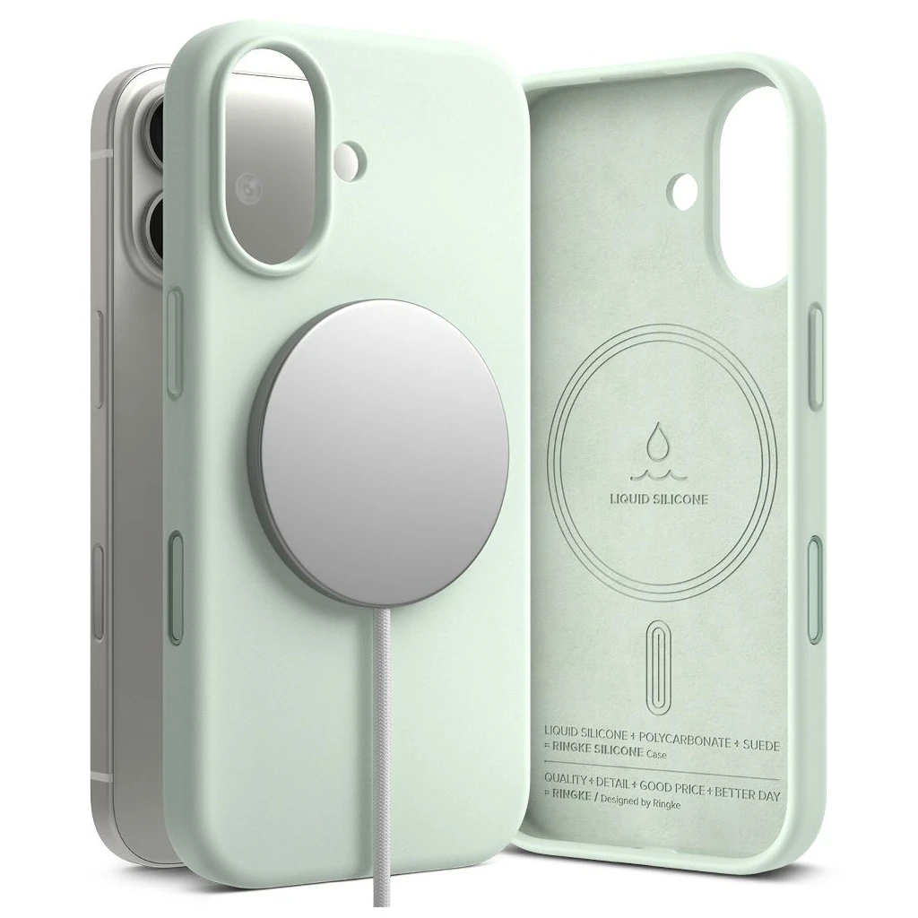 RINGKE szilikon mágneses MagSafe iPhone 17 készülékhez tok puha menta