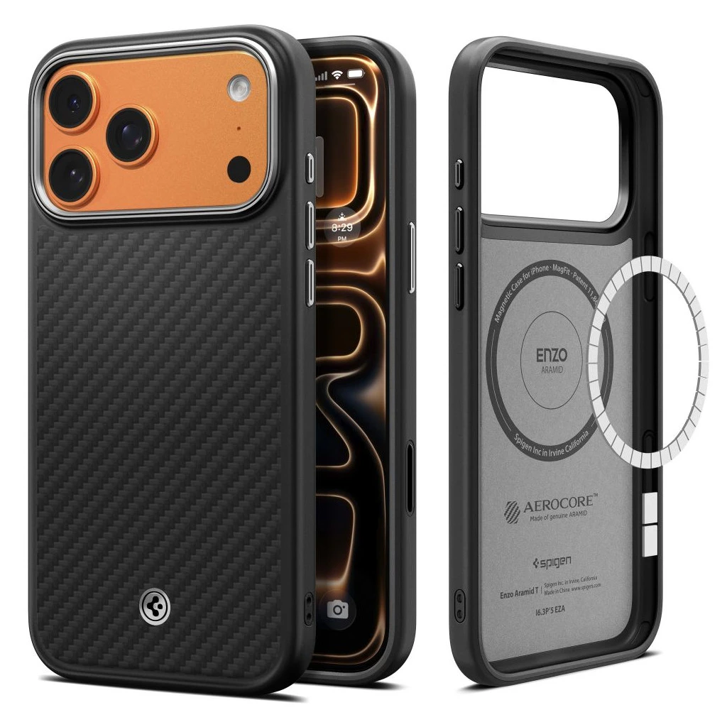 SPIGEN ENZO ARAMID „T” MAG MAGSAFE iPhone 17 Pro Max készülékhez tok fekete/ezüst