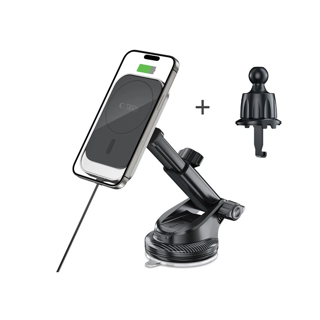 TECH-PROTECT MM15W-V9 MAGNETIC MAGSAFE műszerfal‑ és légbeömlő autós vezeték nélküli töltő 15W fekete