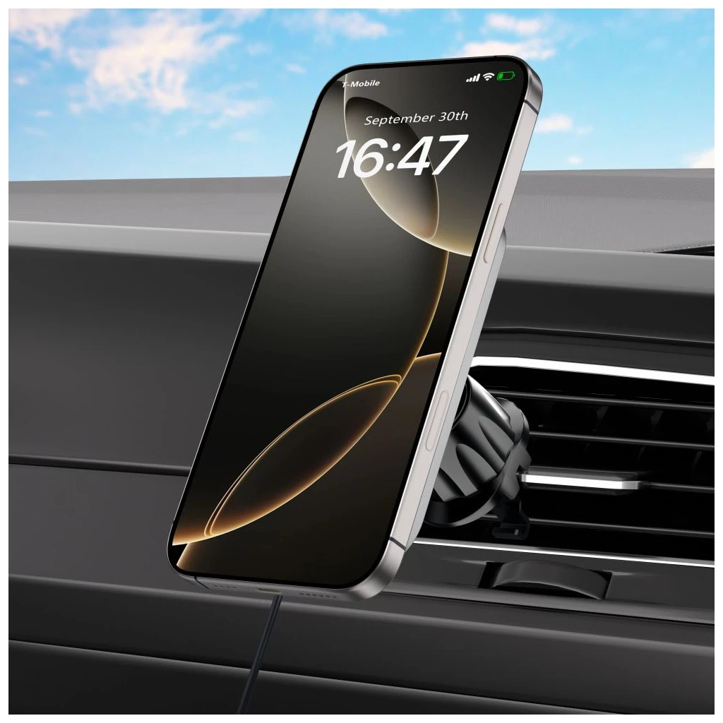 TECH-PROTECT MM15W-V9 MAGNETIC MAGSAFE műszerfal‑ és légbeömlő autós vezeték nélküli töltő 15W fekete