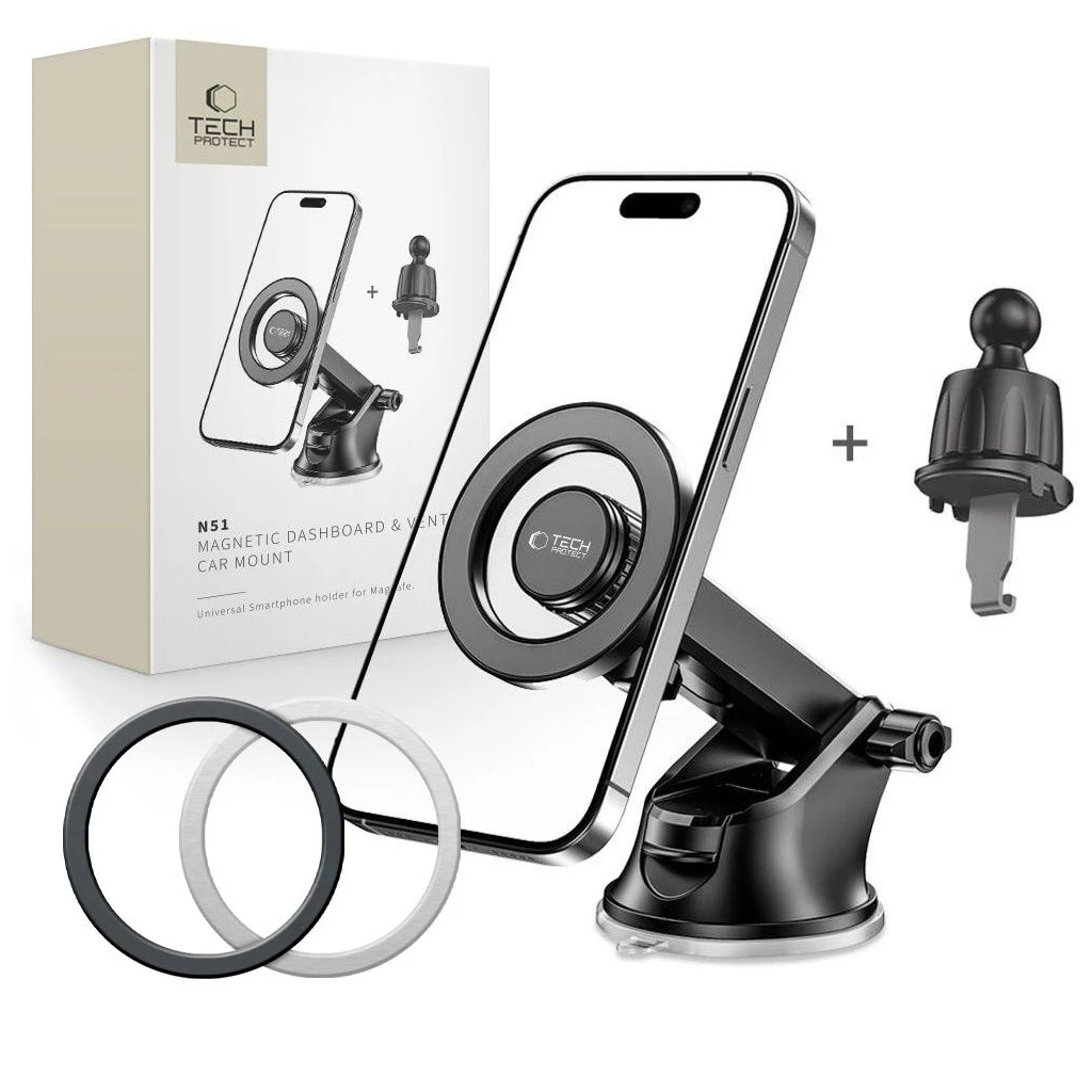 TECH-PROTECT N51 MAGNETIC MAGSAFE műszerfal és légbeömlő autós tartó fekete