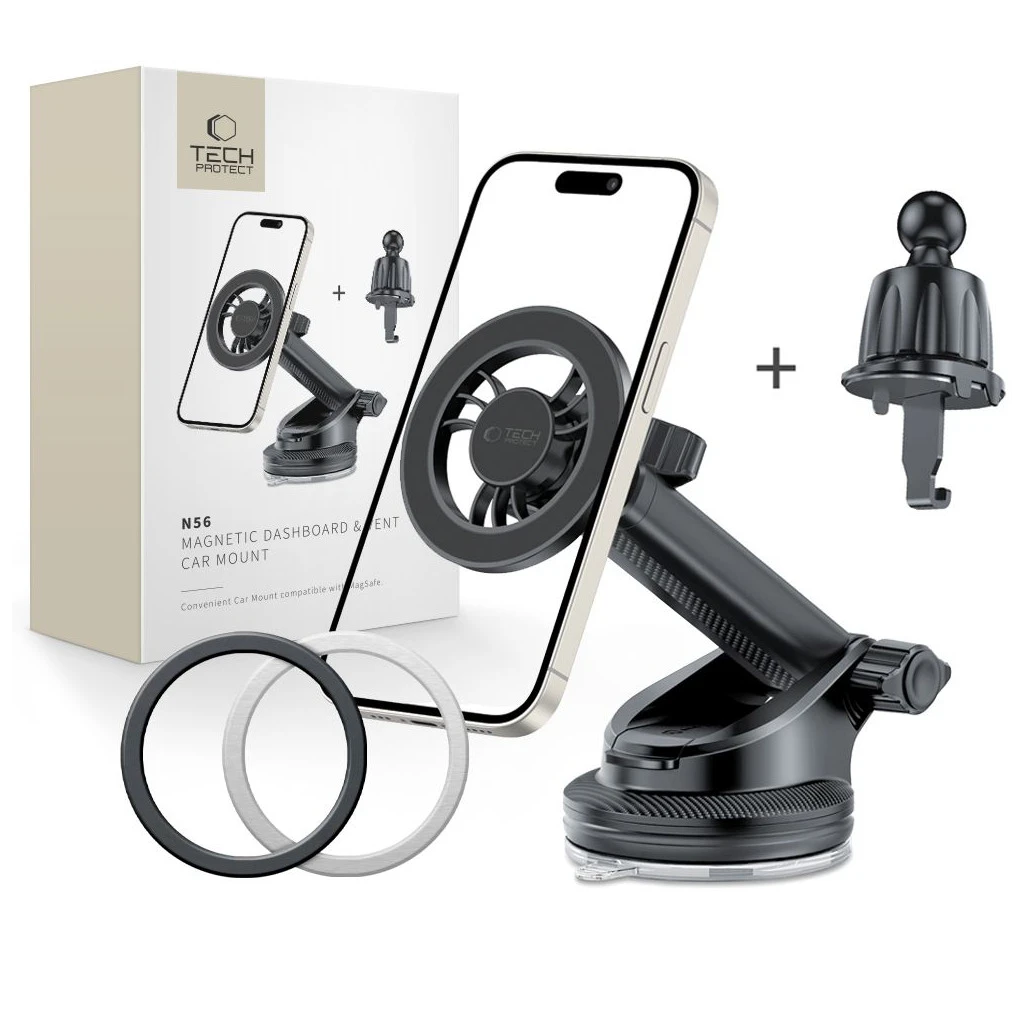 TECH-PROTECT N56 MAGNETIC MAGSAFE MŰSZERFAL ÉS SZELLŐZŐ AUTÓS TARTÓ fekete