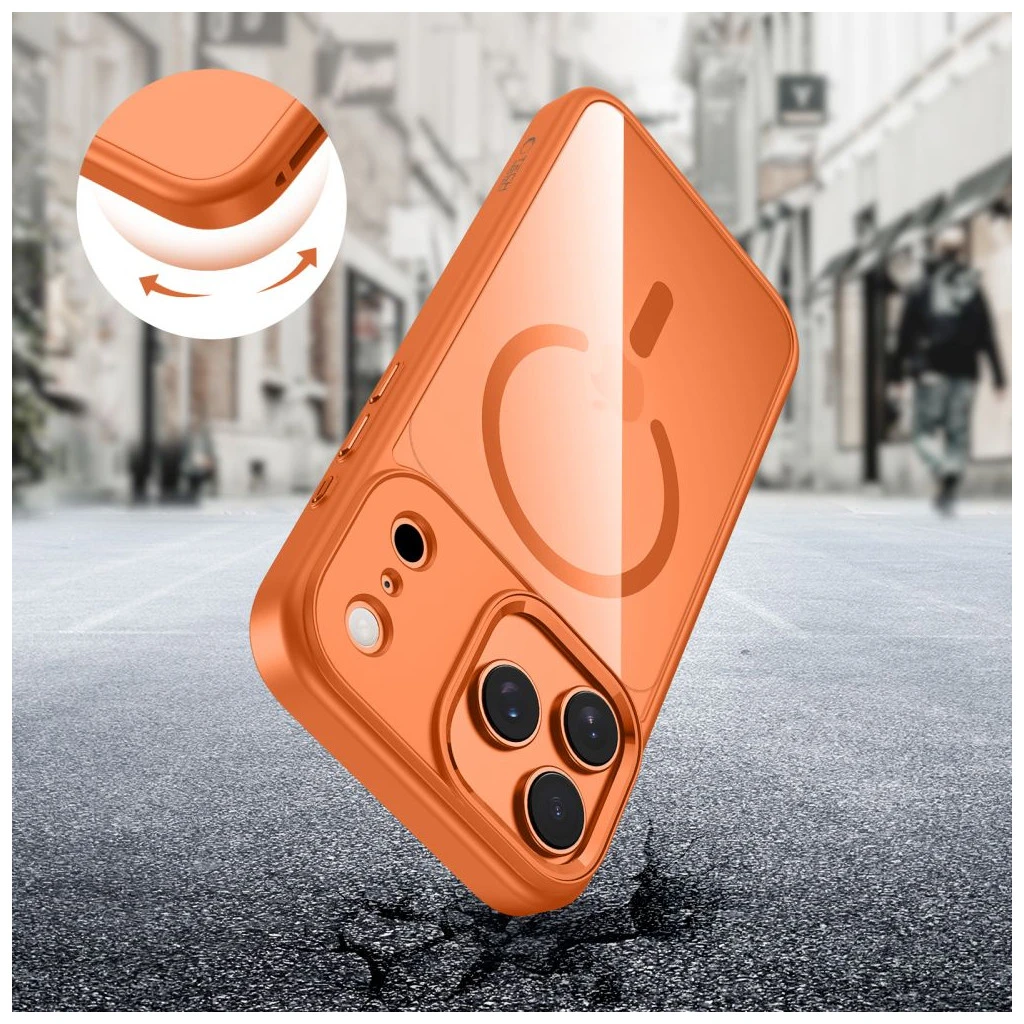 TECH-PROTECT MAGMAT MAGSAFE IPHONE 17 PRO MAX készülékhez tok – kozmikus narancssárga / átlátszó