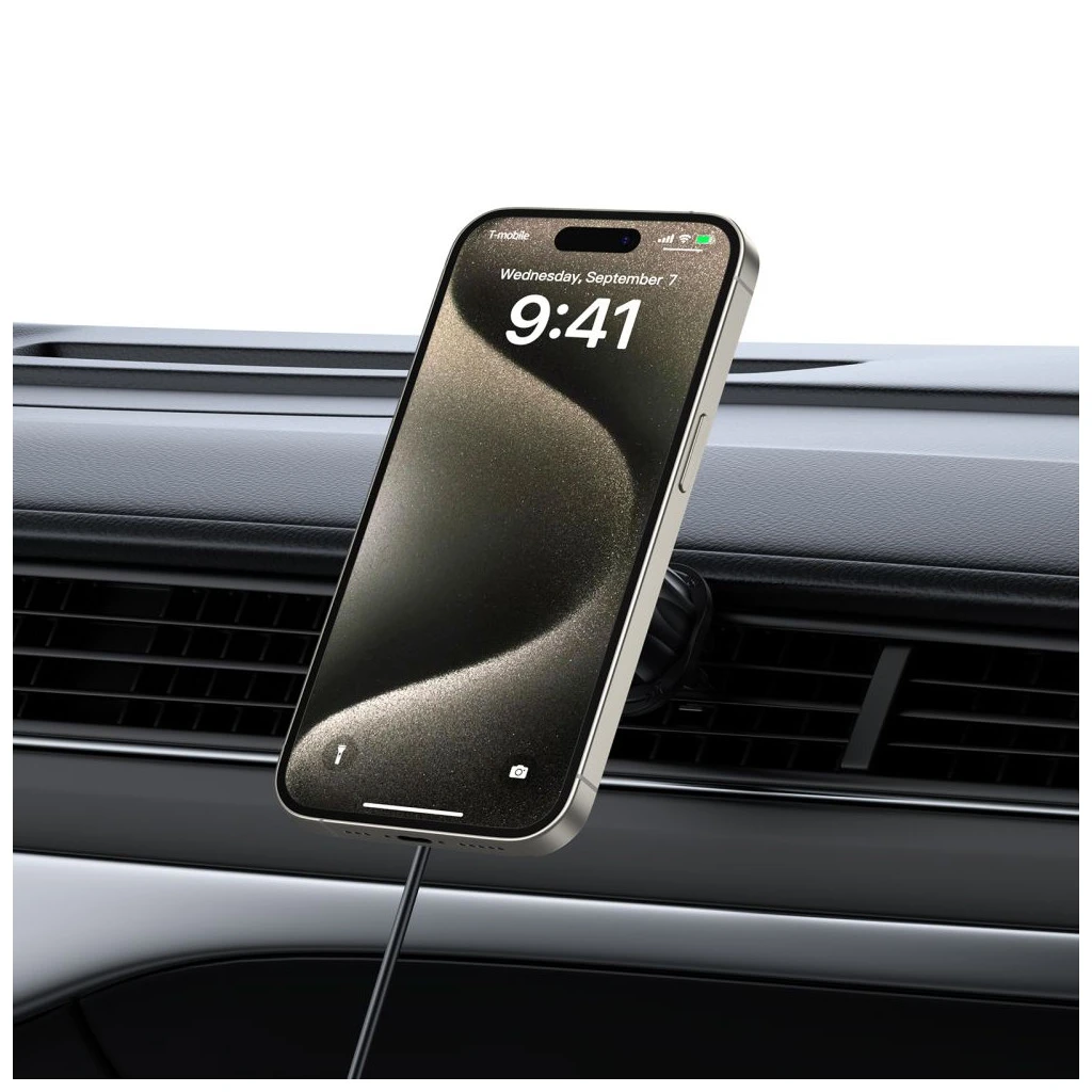 TECH-PROTECT MM15W-V5 mágneses MagSafe műszerfal és szellőző autós tartó vezeték nélküli töltő 15W fekete