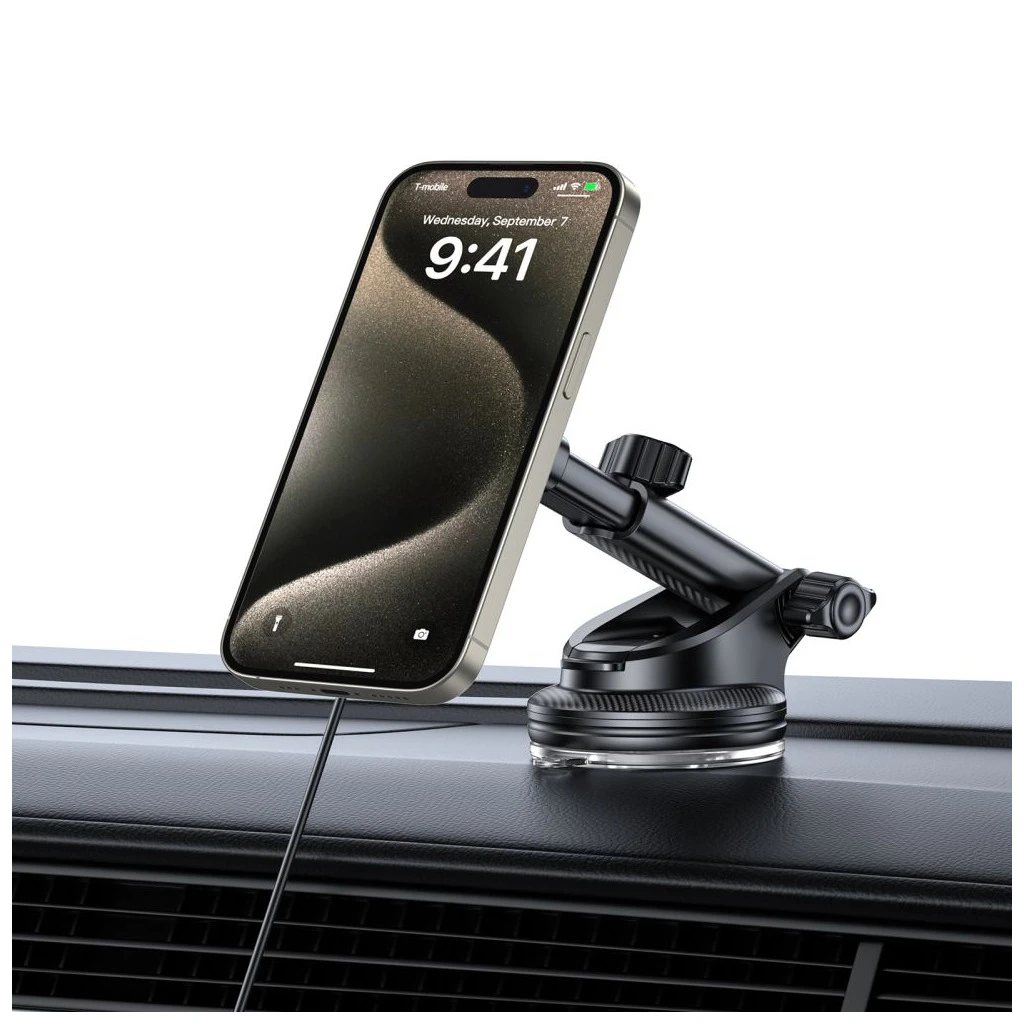 TECH-PROTECT MM15W-V5 mágneses MagSafe műszerfal és szellőző autós tartó vezeték nélküli töltő 15W fekete