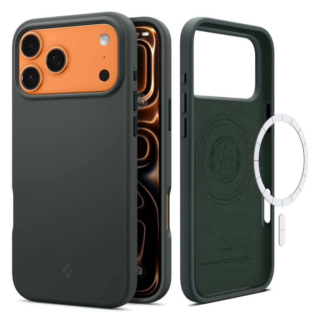 SPIGEN Silicone Fit Mag MagSafe iPhone 17 Pro Max készülékhez tok abyss zöld