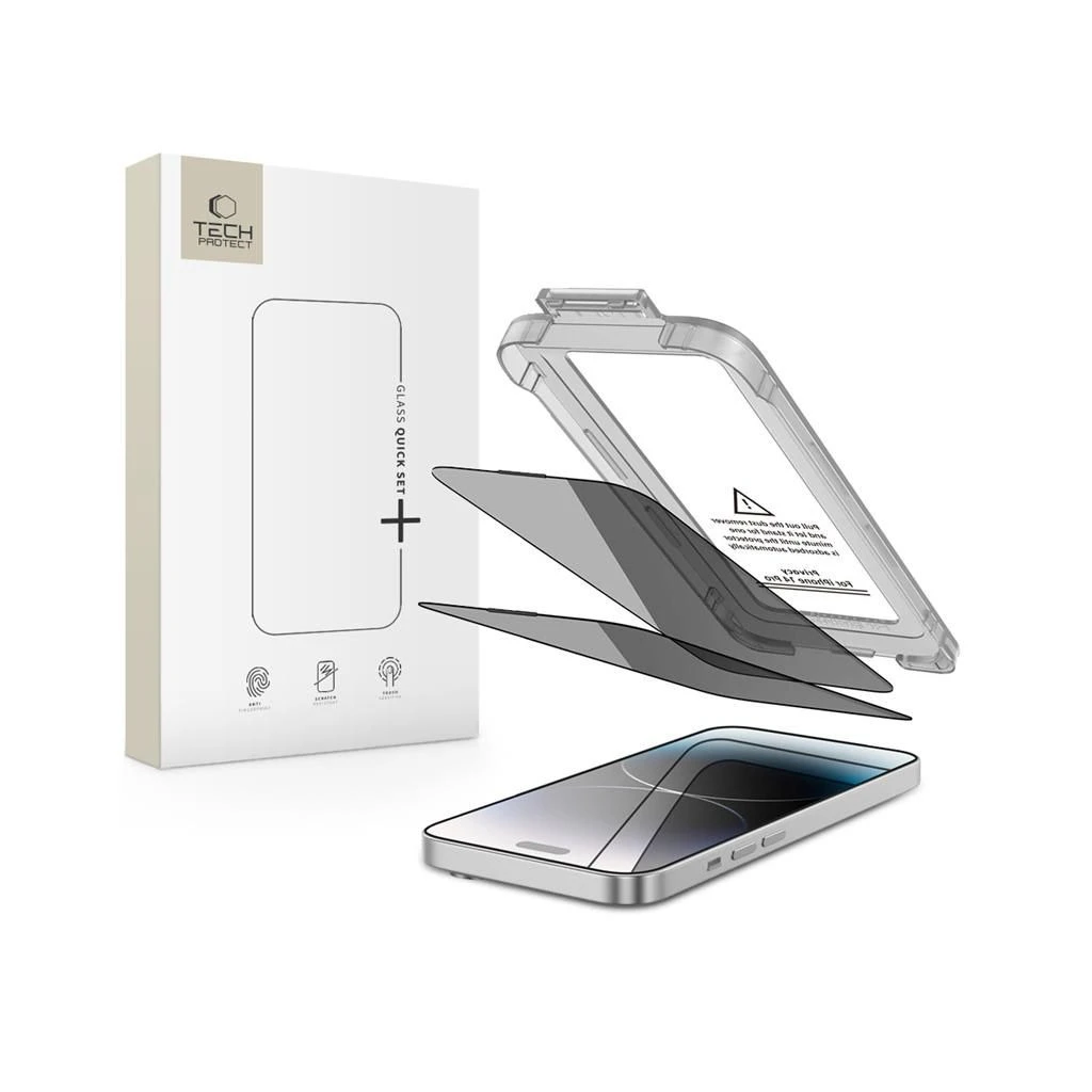 Tech-Protect Quick Set SPY+ 2 db iPhone 14 Pro készülékhez Privacy kijelzővédő üveg