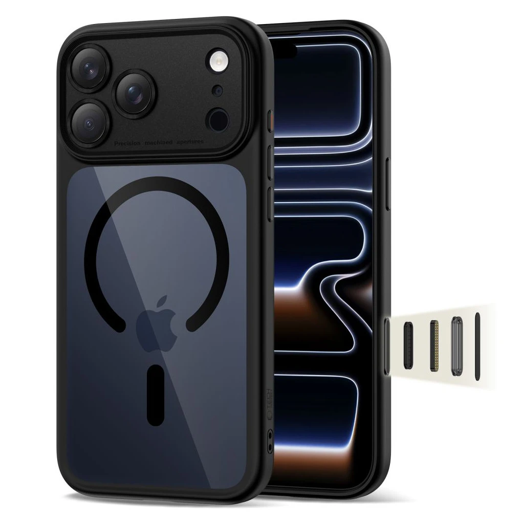 TECH-PROTECT MAGPEAK MAGSAFE CC iPhone 17 Pro Max készülékhez tok fekete/átlátszó