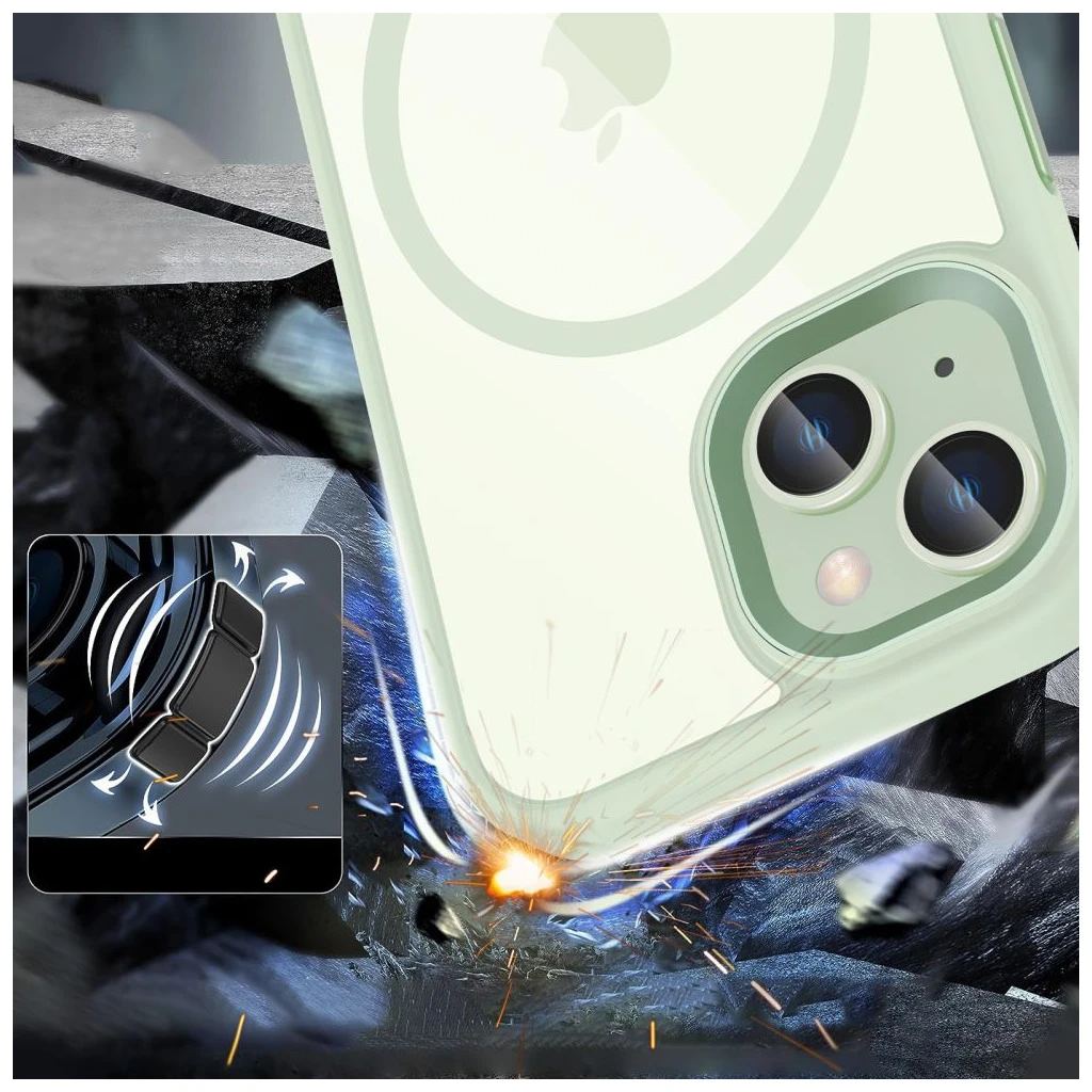 TECH-PROTECT MAGMAT MAGSAFE iPhone 15 készülékhez tok zöld/átlátszó