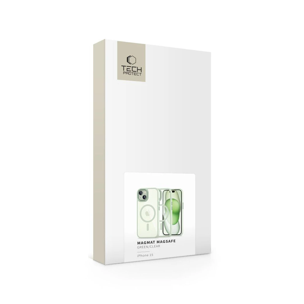 TECH-PROTECT MAGMAT MAGSAFE iPhone 15 készülékhez tok zöld/átlátszó