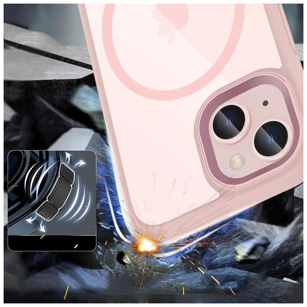 TECH-PROTECT MAGMAT MAGSAFE iPhone 15 készülékhez tok rózsaszín/átlátszó