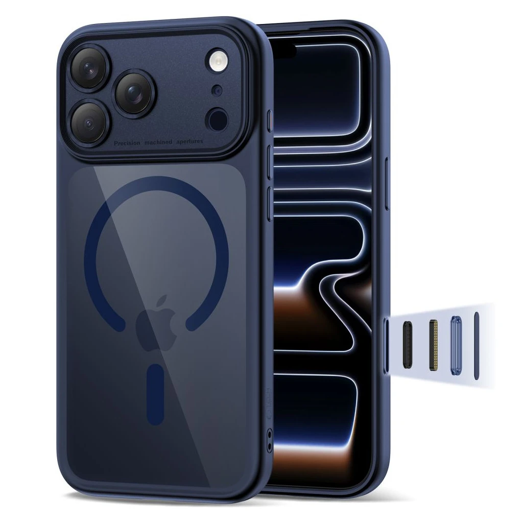 TECH-PROTECT MAGPEAK MAGSAFE CC iPhone 17 Pro Max készülékhez tok, mély kék/átlátszó