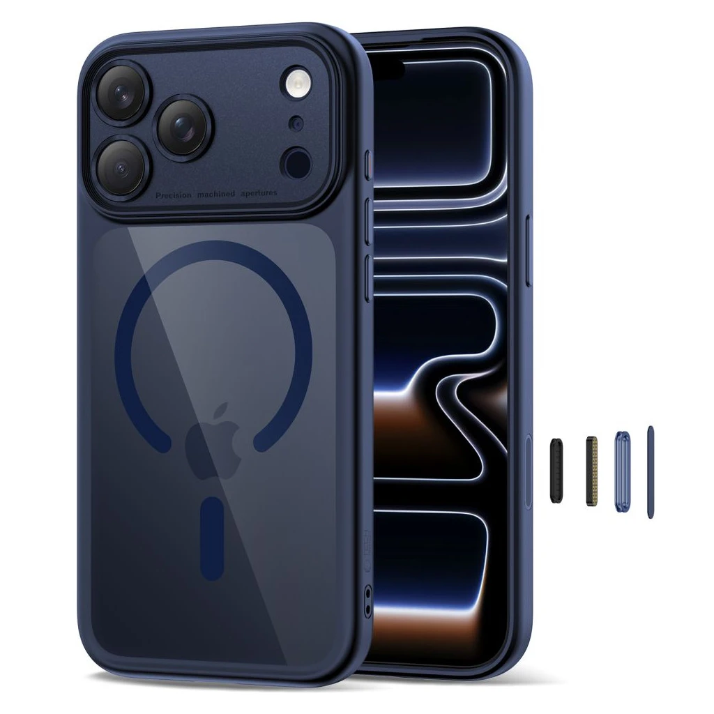 TECH-PROTECT MAGPEAK MAGSAFE CC iPhone 17 Pro Max készülékhez tok, mély kék/átlátszó