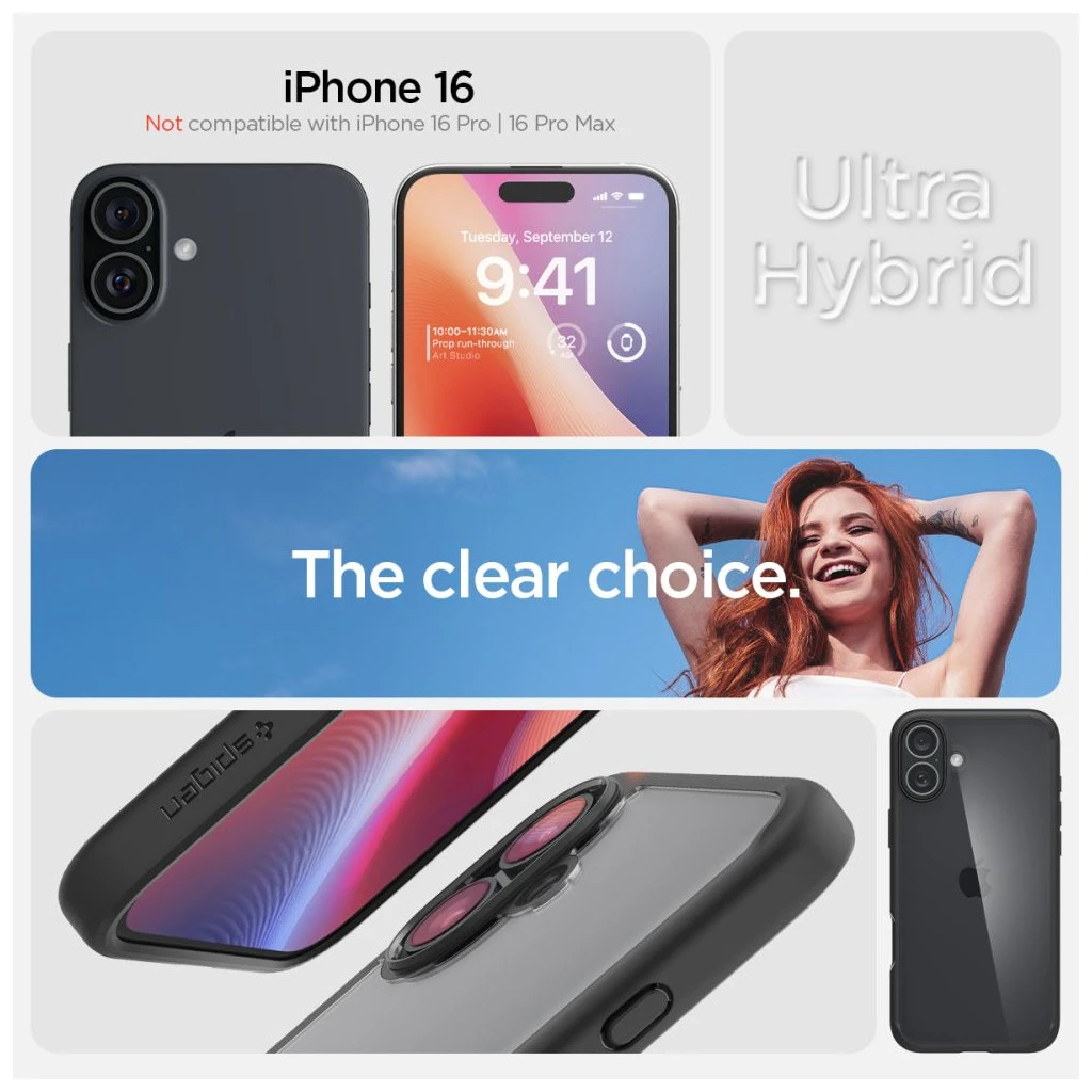 SPIGEN ULTRA HYBRID iPhone 16 tok készülékhez fekete