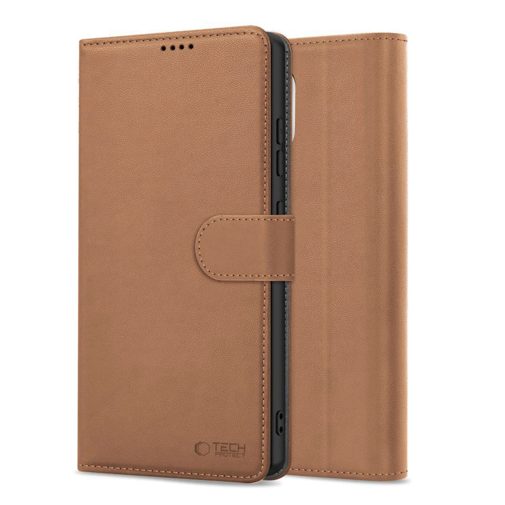 TECH-PROTECT pénztárcás tok iPhone 16E készülékhez barna