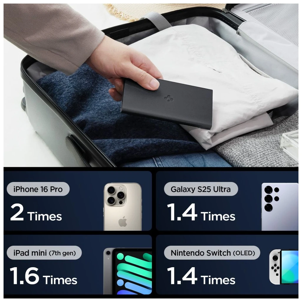 SPIGEN ESSENTAIL EA2210 hordozható töltő 10000MAH 22.5W fekete