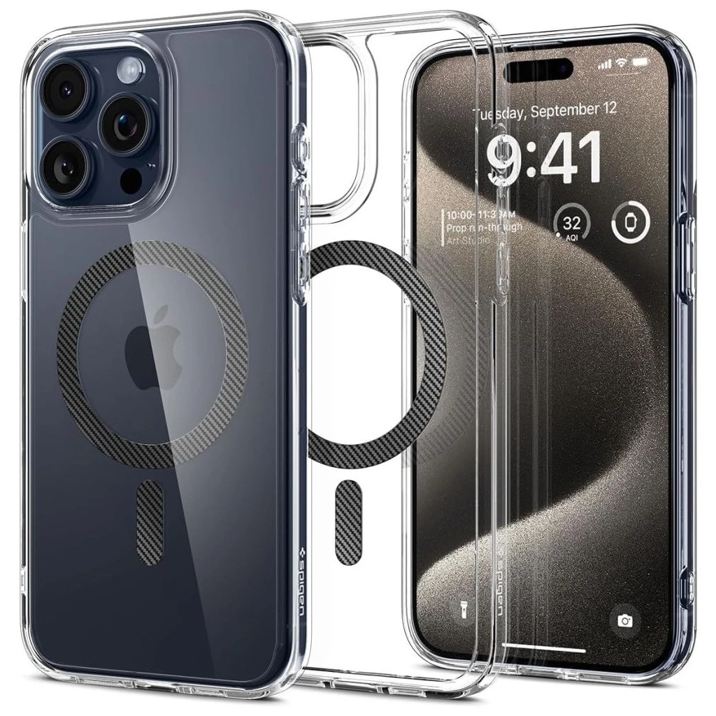 SPIGEN ULTRA HYBRID MAG MAGSAFE iPhone 15 Pro Max készülékhez tok – CARBON FIBER