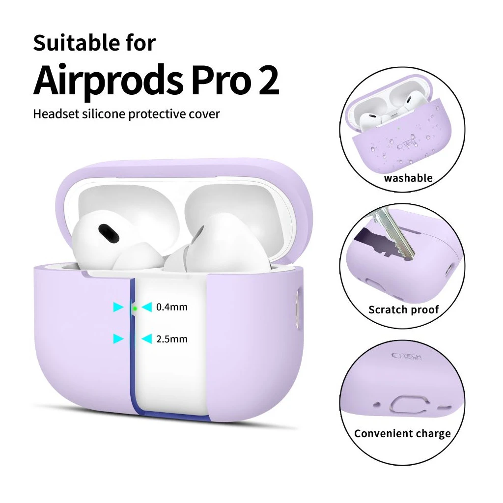 TECH-PROTECT szilikon tok Apple AirPods Pro 1/2 készülékhez – levendula