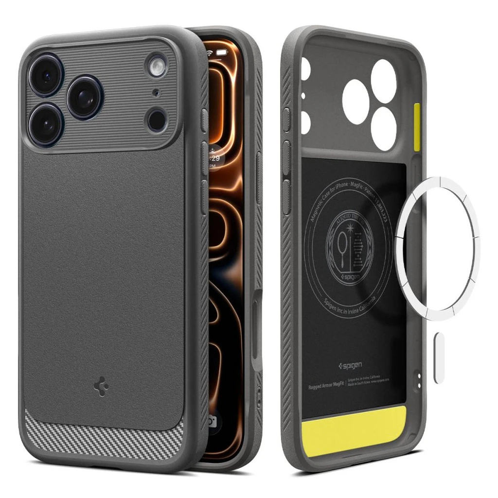 SPIGEN RUGGED ARMOR MAG MagSafe iPhone 17 Pro készülékhez tok szürke