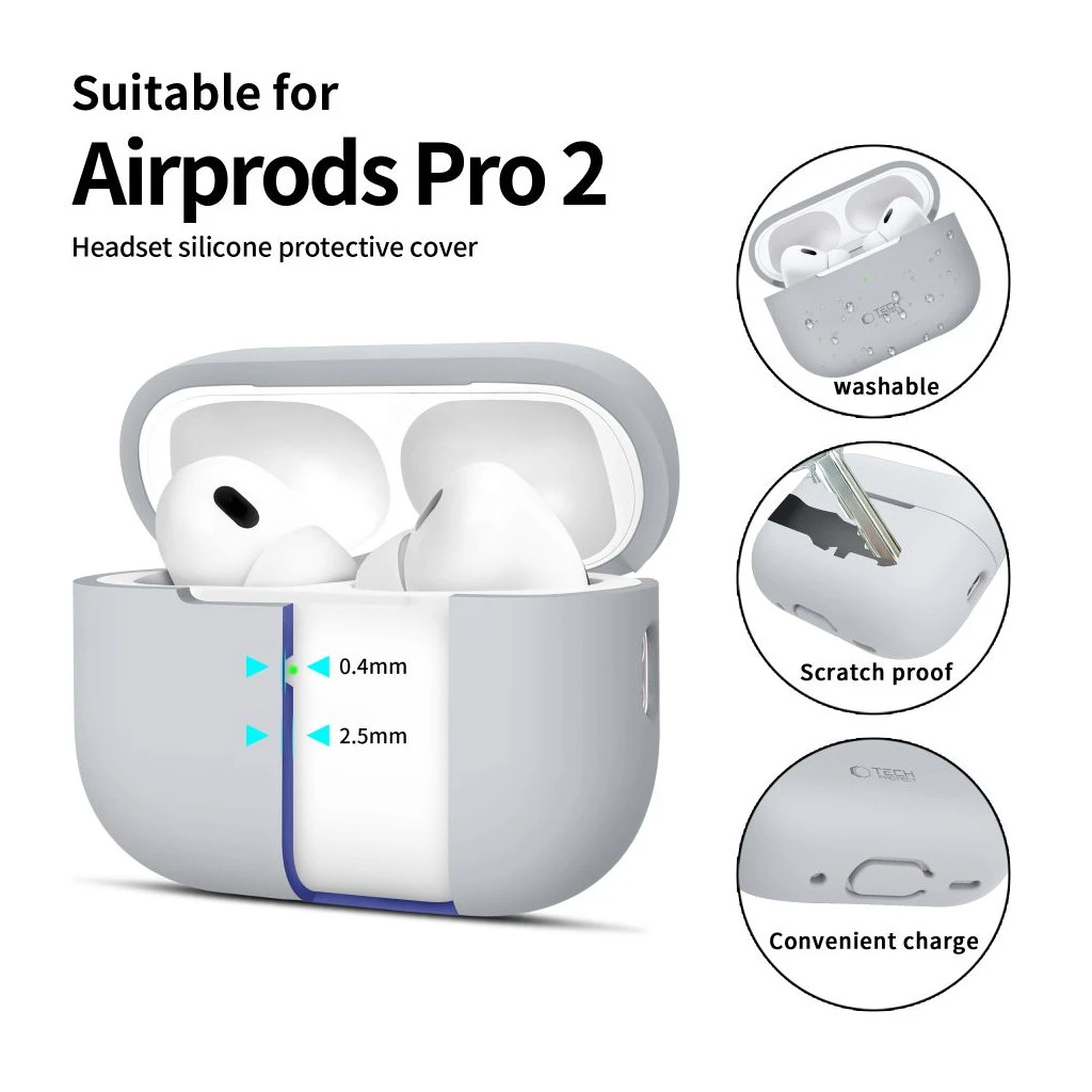 TECH-PROTECT szilikon tok Apple AirPods Pro 1/2 készülékhez, krétaszürke