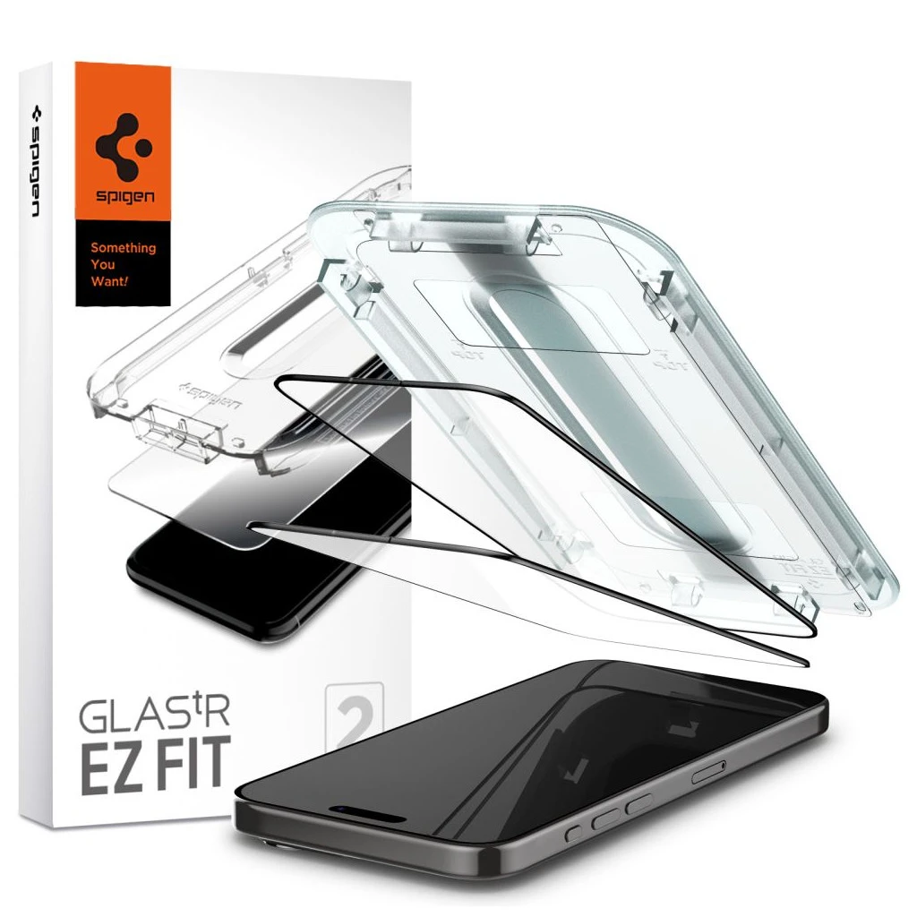 Temperált üveg kijelzővédő SPIGEN Glas.TR „EZ FIT” FC 2-PACK iPhone 15 Pro Max készülékhez fekete