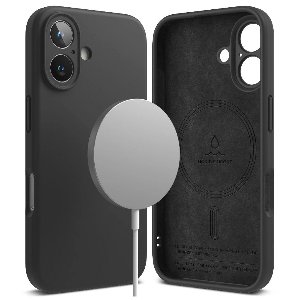 RINGKE szilikon mágneses MagSafe tok iPhone 16 készülékhez fekete