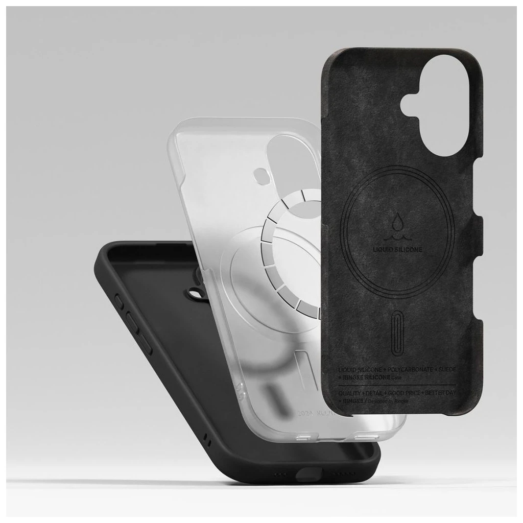 RINGKE szilikon mágneses MagSafe tok iPhone 16 készülékhez fekete