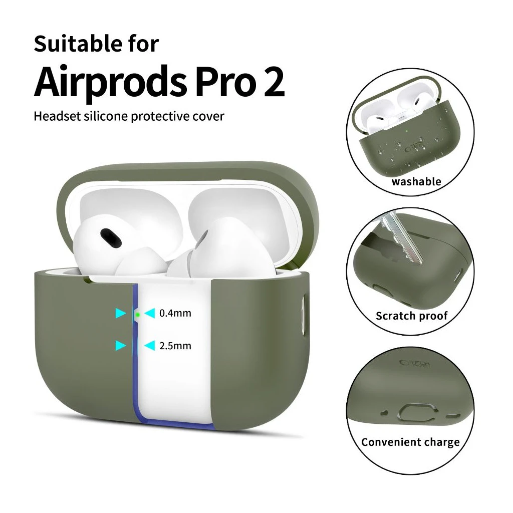 TECH-PROTECT szilikon tok Apple AirPods Pro 1/2 készülékhez olív zöld