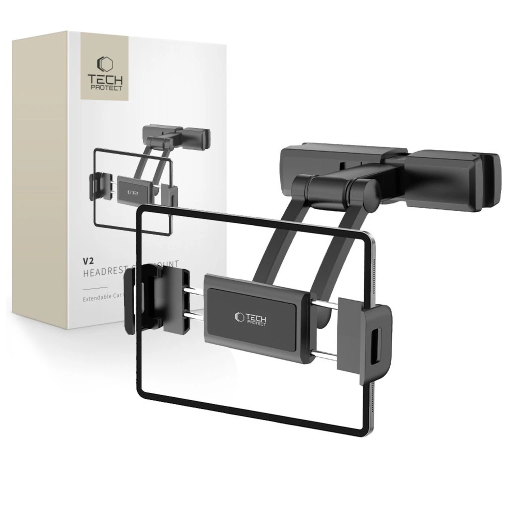 TECH-PROTECT V2 nyújtható fejtámlás autós tartó táblagépekhez fekete