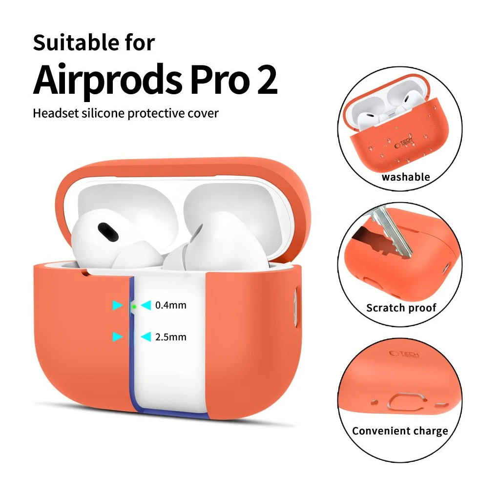 TECH-PROTECT szilikon Apple AirPods Pro 1/2 készülékhez tok Neon narancs