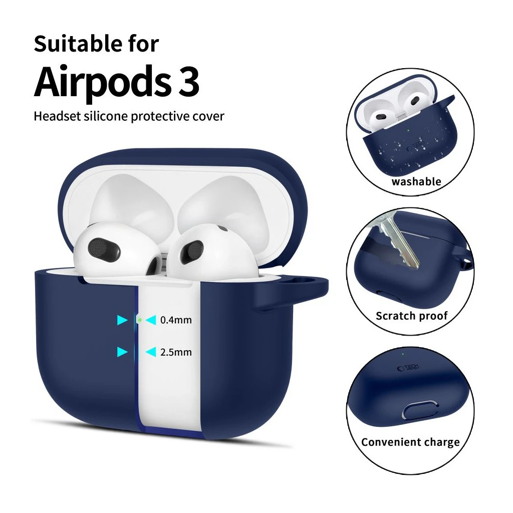 TECH-PROTECT szilikon kampó APPLE AIRPODS 3 készülékhez tengerészkék