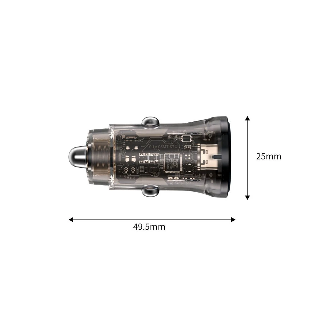 TECH-PROTECT CC01 2-portos autós töltő PD 30W / QC3.0 fekete