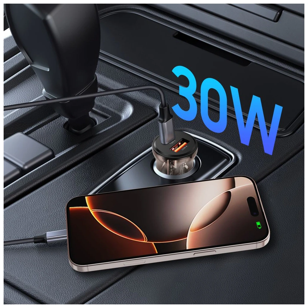 TECH-PROTECT CC01 2-portos autós töltő PD 30W / QC3.0 fekete