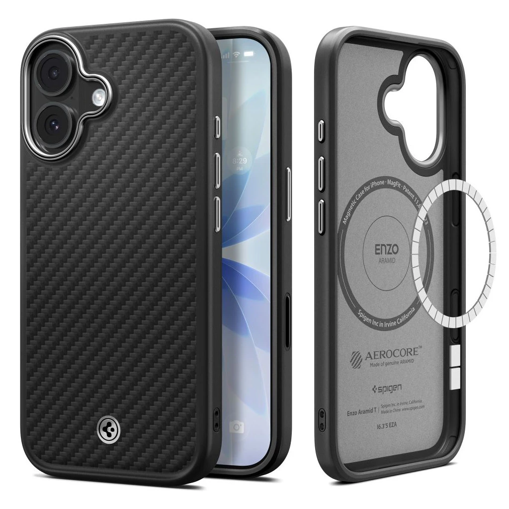 SPIGEN ENZO ARAMID „T” MAG MAGSAFE iPhone 17 készülékhez tok fekete/ezüst