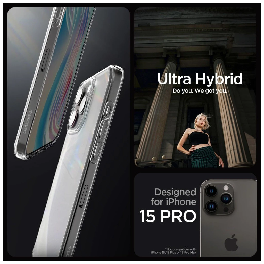 SPIGEN ULTRA HYBRID iPhone 15 Pro készülékhez tok Frost Clear