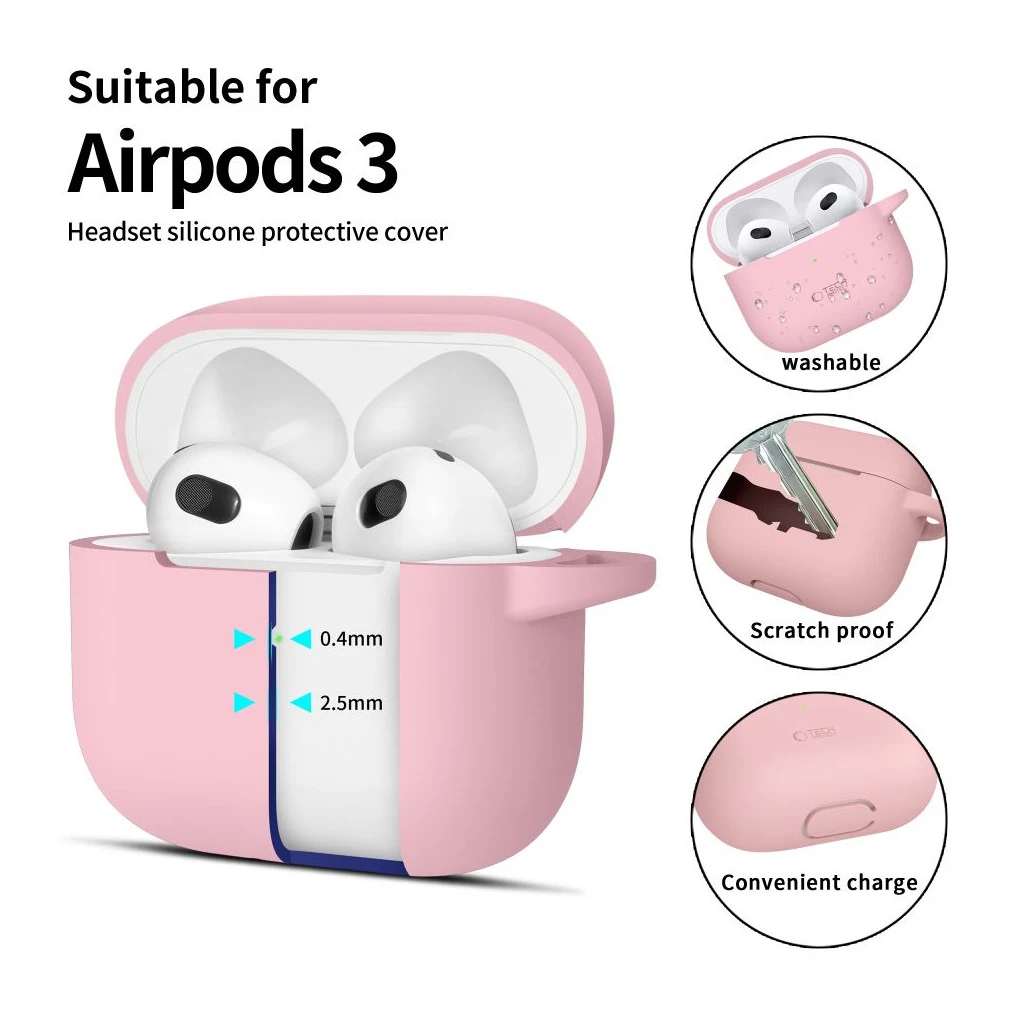 TECH-PROTECT szilikon kampó Apple AirPods 3 készülékhez poros rózsaszín
