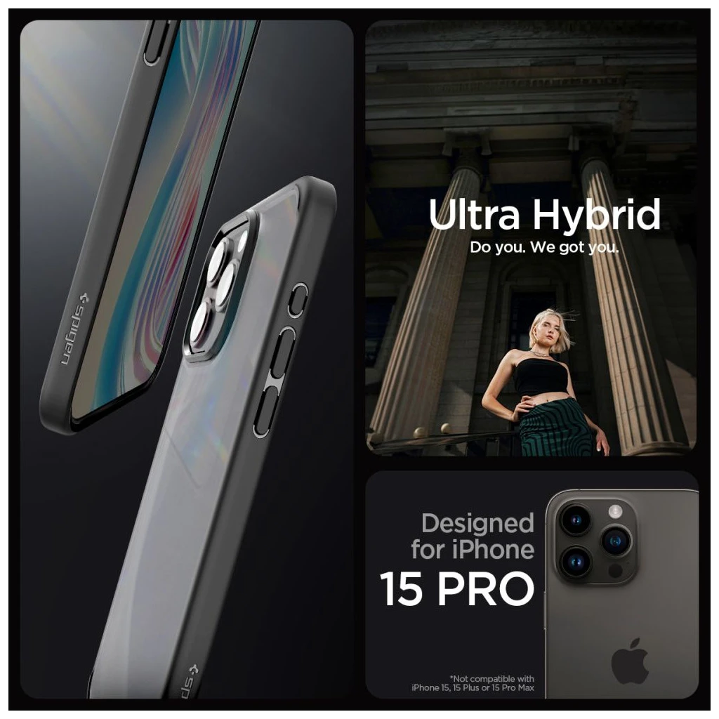 SPIGEN ULTRA HYBRID iPhone 15 Pro készülékhez tok Frost fekete