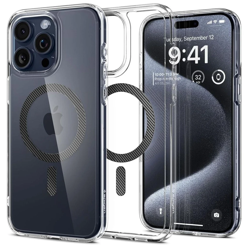 SPIGEN ULTRA HYBRID MAG MAGSAFE iPhone 15 Pro készülékhez tok, carbon fiber
