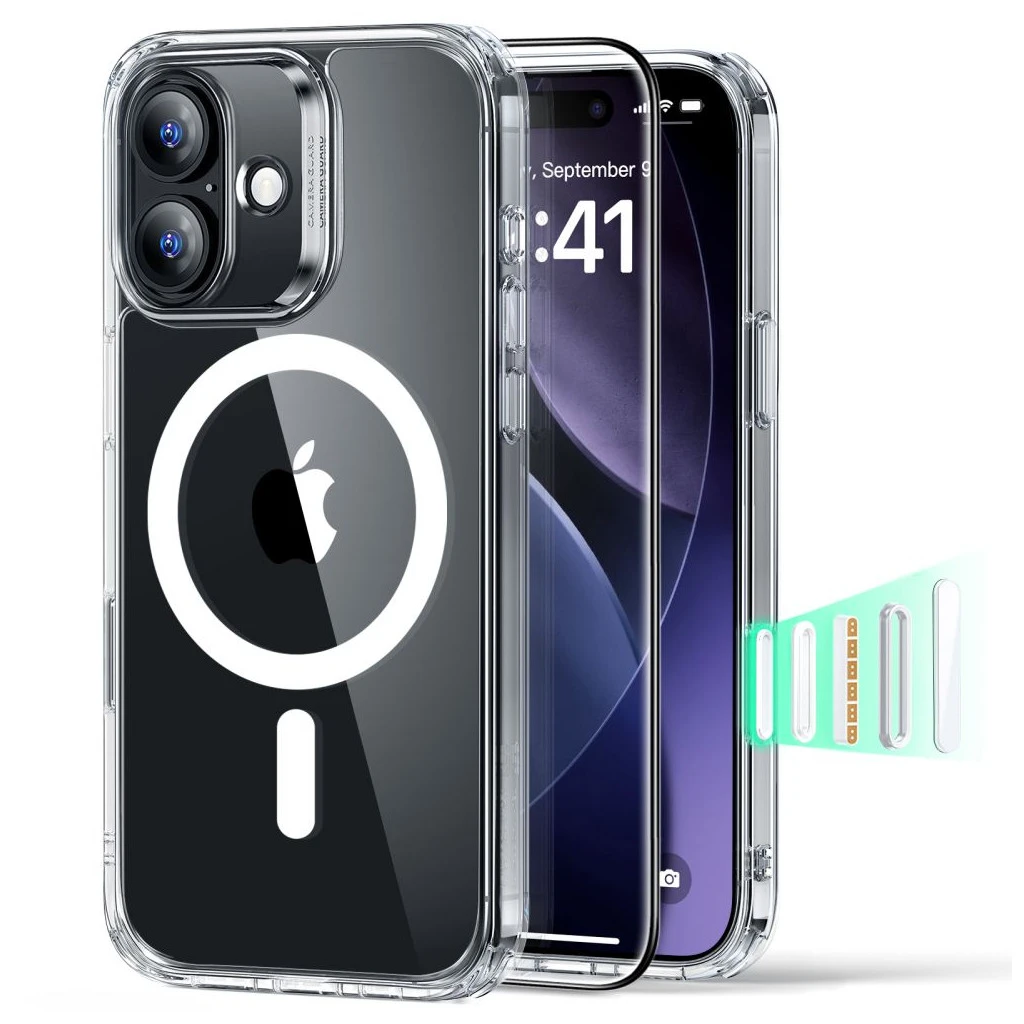 ESR Classic Hybrid tok és edzett üveg kijelzővédő, MagSafe, iPhone 17 készülékhez, átlátszó