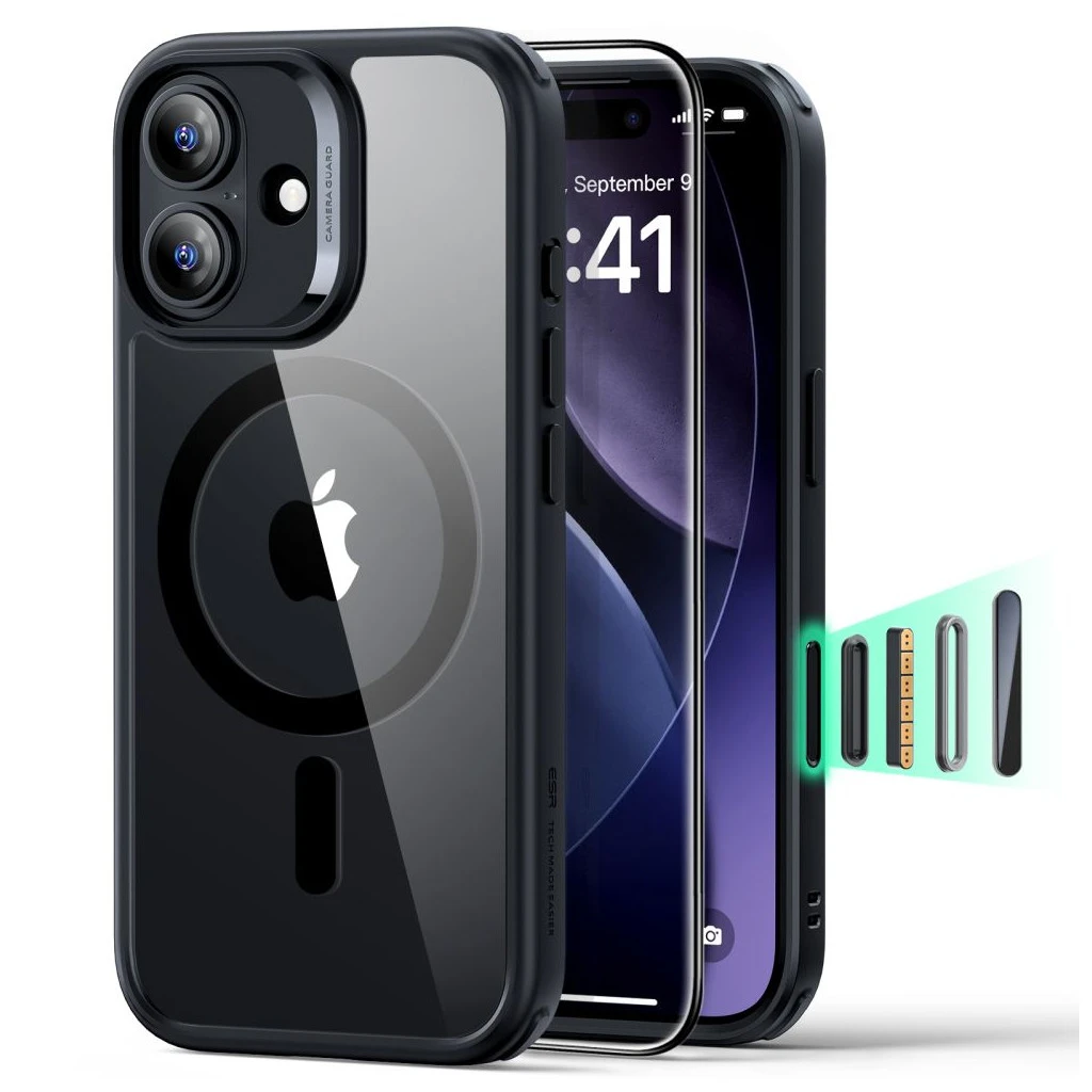 ESR CLASSIC HYBRID MAGSAFE tok & edzett üveg kijelzővédő iPhone 17 készülékhez – átlátszó/fekete