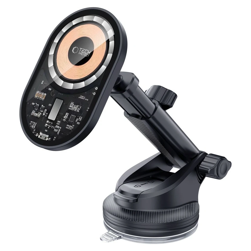 TECH-PROTECT MM15W-V6 MAGNETIC MAGSAFE műszerfal és szellőző autós tartó vezeték nélküli töltő 15W fekete/belső