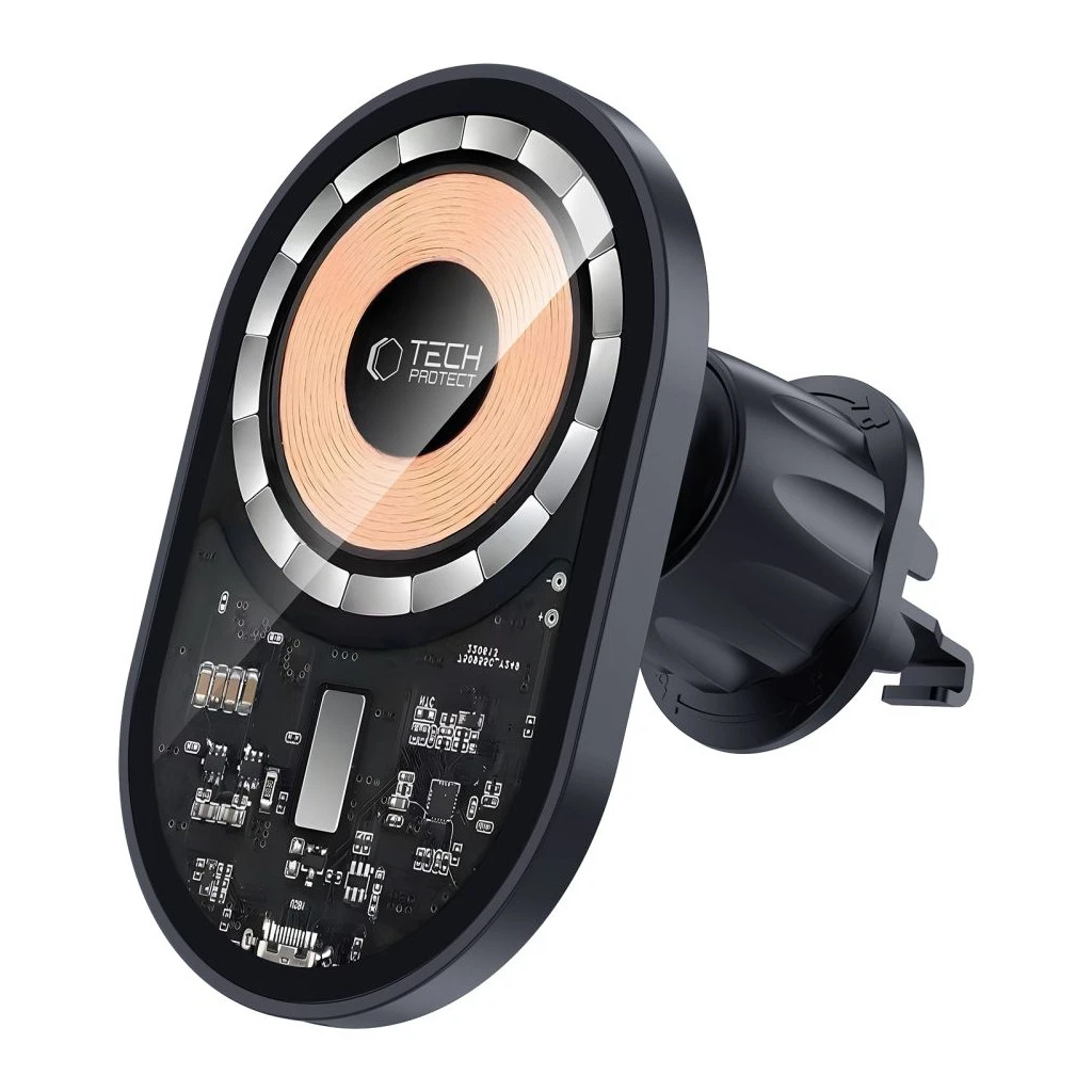 TECH-PROTECT MM15W-V6 MAGNETIC MAGSAFE műszerfal és szellőző autós tartó vezeték nélküli töltő 15W fekete/belső