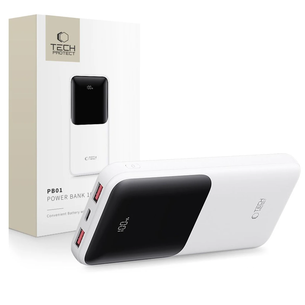 TECH-PROTECT PB01 töltőbank 10000MAH 22.5W fehér