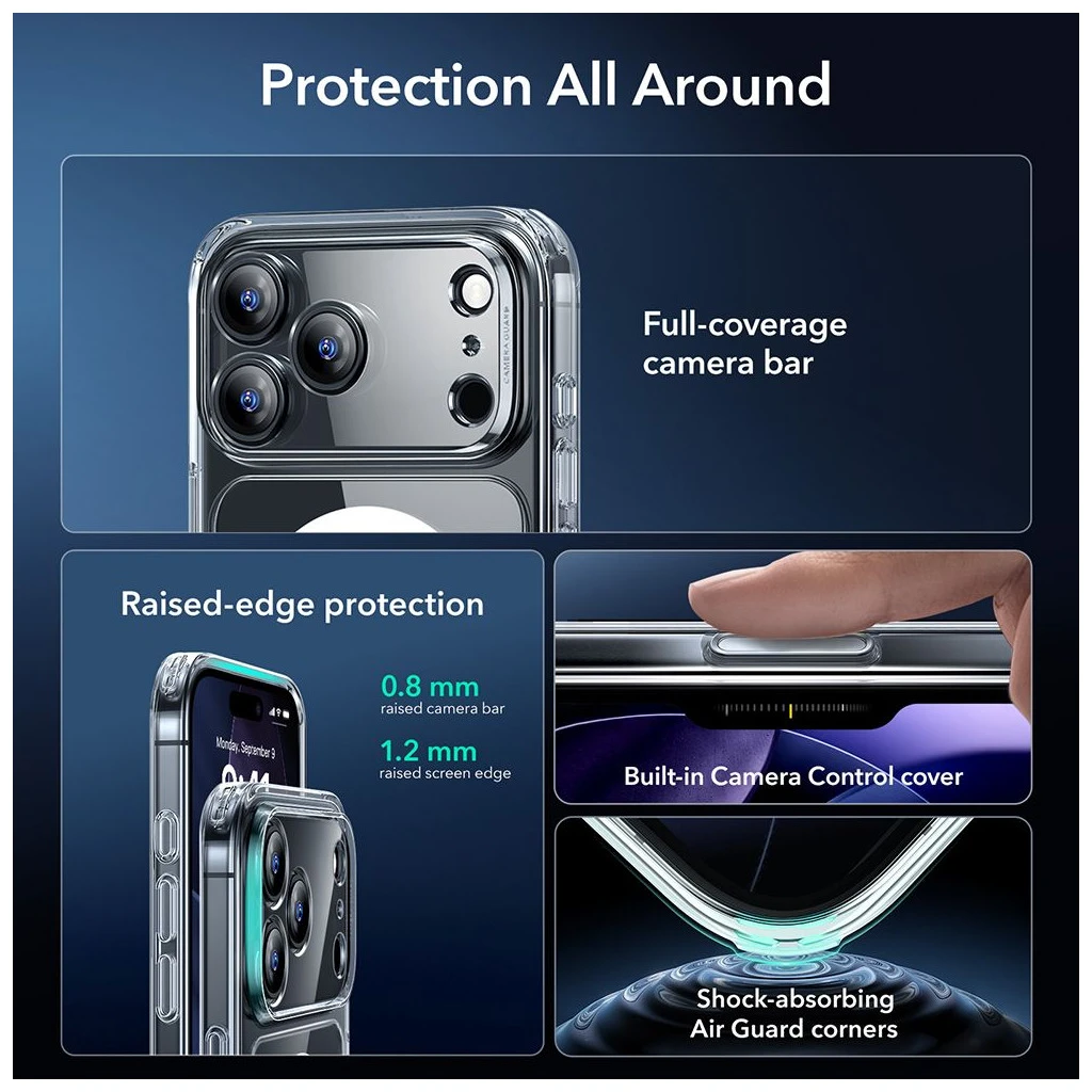 ESR CLASSIC HYBRID MagSafe tok és temperált üvegfólia iPhone 17 Pro Max készülékhez átlátszó